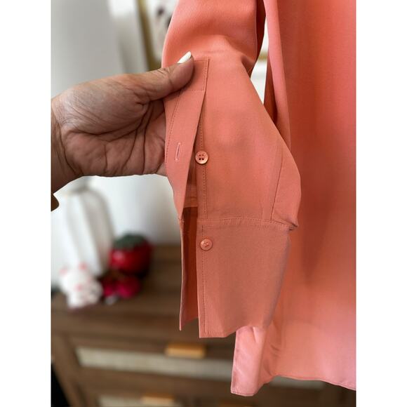 New REISS Eden Matte 100% Silk Tunic Button Down Shirt in Coral Pink Size 4 - Picture 5 of 11